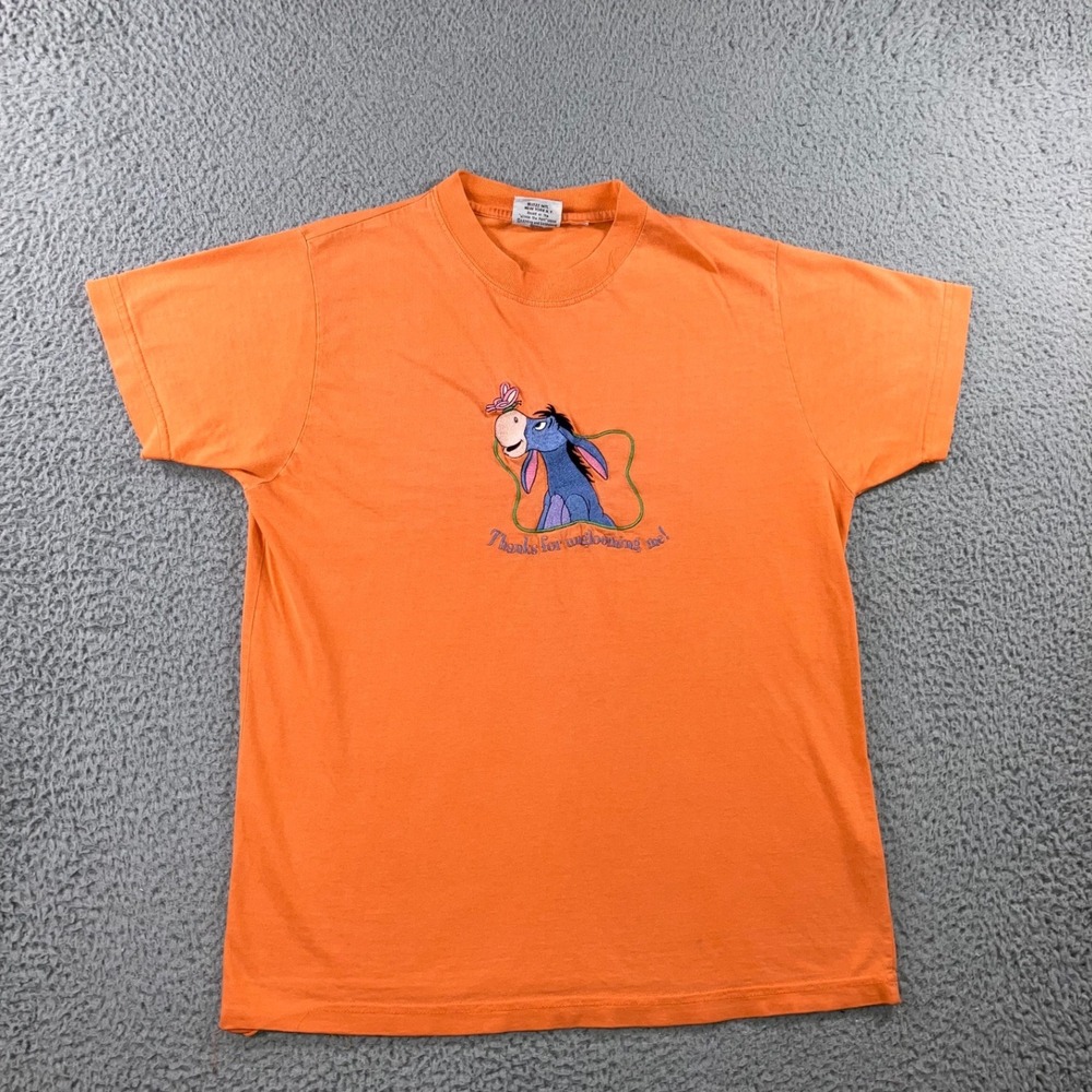 VTG Pooh T-Shirt‎ Women L Orange Eeyore Embroidered Boxy Retro Soft Girl Kidcore